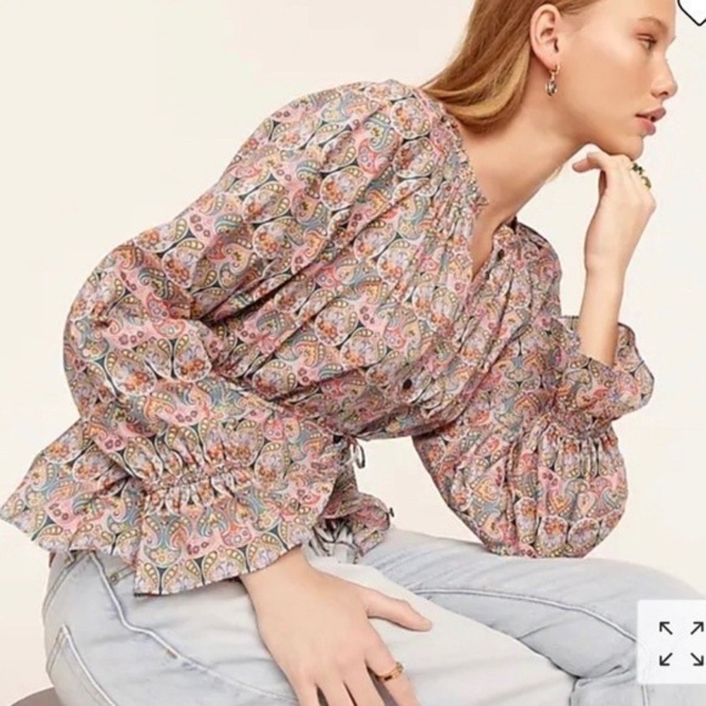 J. Crew Liberty Button Tie Waist Top